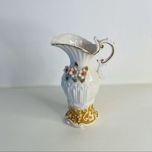 Vtg Capodimonte Style Pitcher Vase 3D Floral 7.5"